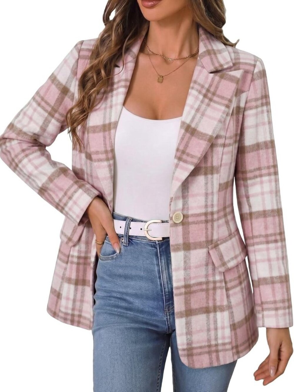 Chic Women's Flannel Plaid Blazer Jacket - Stylish Business Casual Fall Layering